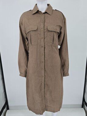 Vintage 1990s David Benjamin Ramie Blend Midi Safari Shirt Dress (10/M)